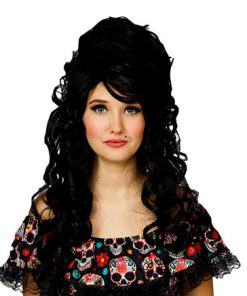 Diva lange zwarte golvende pruik