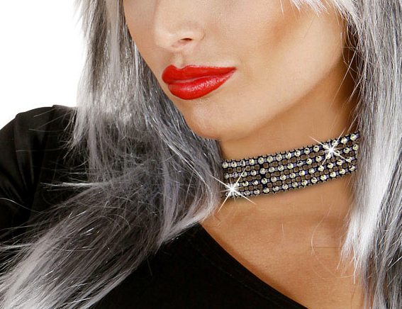 choker strass zwart zilver
