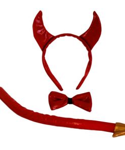 Rode duivel staart diadeem en strik set
