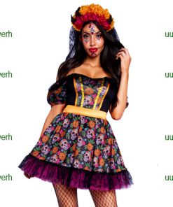 Catrina mexican skull jurk zwart multicolor