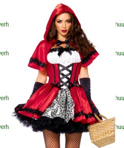 Roodkapje jurk met cape zwart rood