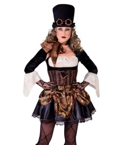 Steampunk zwart bruin jurk
