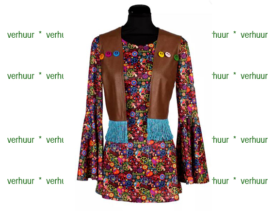 Peace symbolen jurk met bruin vestje