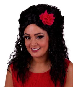 Spaanse pruik zwart met bloem