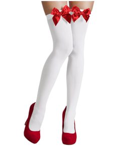 Stay up witte kous met rode strik