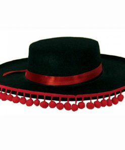 Spaanse hoed rood zwart met bolletjes