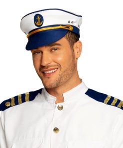 kapiteinspet wit blauw met anker