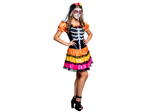 Skeleton queen dress 14-16 jaar dotd oranje