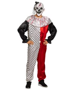 Horrorclown jumpsuit wit rood met bollen