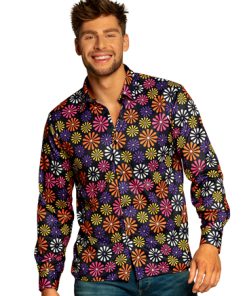 Hawaii hippie hemd paars bloemenmotief