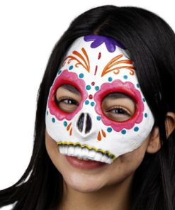 Half face masker dios de los muertos wit roze
