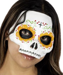 Half face masker dios de los muertos wit geel unisex
