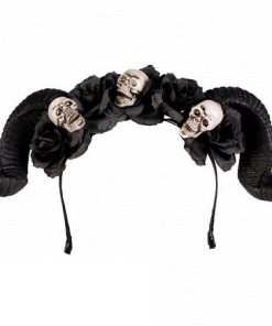 Deluxe demon diadeem schedels en zwarte bloemen