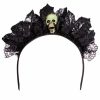 Diadeem duister bloemblaadjes en schedel glitter zwart