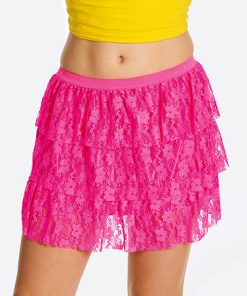 Neon rokje fluo roze kant