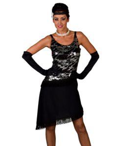 Charleston jurk XXL zwart flapper en pailletten zilver 