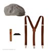 Roaring 20s set man bruine bretellen pet snor en valse sigaar