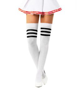 Schoolmeisje kousen gebreid wit zwart