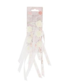 Team bride haarspeldjes met witte bloem en lint