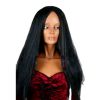 Zwarte lange effen pruik zonder froufrou
