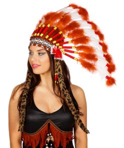 Indianentooi rood oranje wit groot