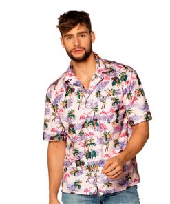 Hawaii hemd flamingo roze