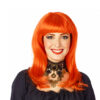 Lange effen roste pruik met frou