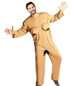 Hilarisch kostuum naakte vrouw met borsten en schaamhaar