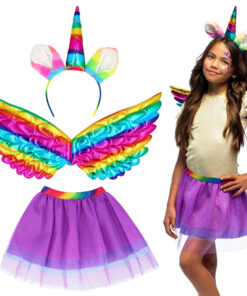 eenhoorn set tutu vleugels en diadeem regenboog