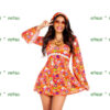 Hippie jurk oranje met bloemen