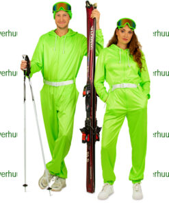 TE HUUR Apres ski skipak jumpsuit fluo groen met bodywarmer