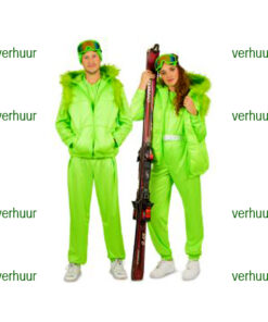TE HUUR Apres ski skipak jumpsuit fluo groen met bodywarmer