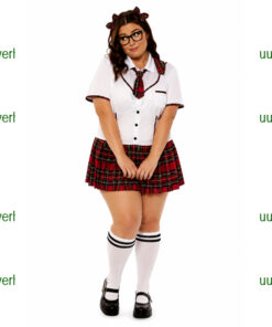 Schoolmeisje uniform wit rood